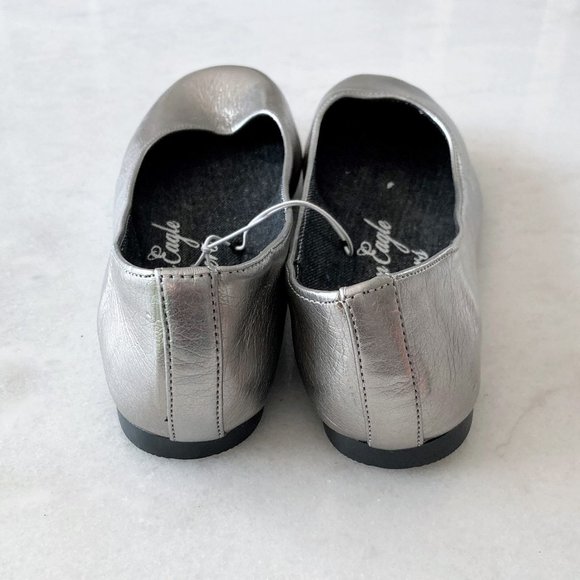 New! NWOT American Eagle Outfitters vegan leather pewter metallic ballet flats - Picture 2 of 9
